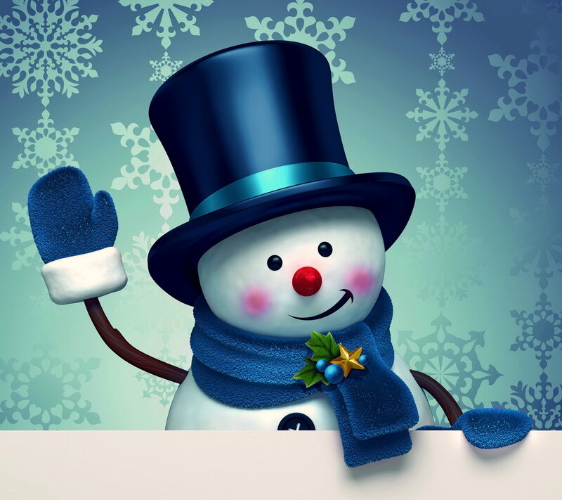 Snowman with Top Hat — Blue, Festive