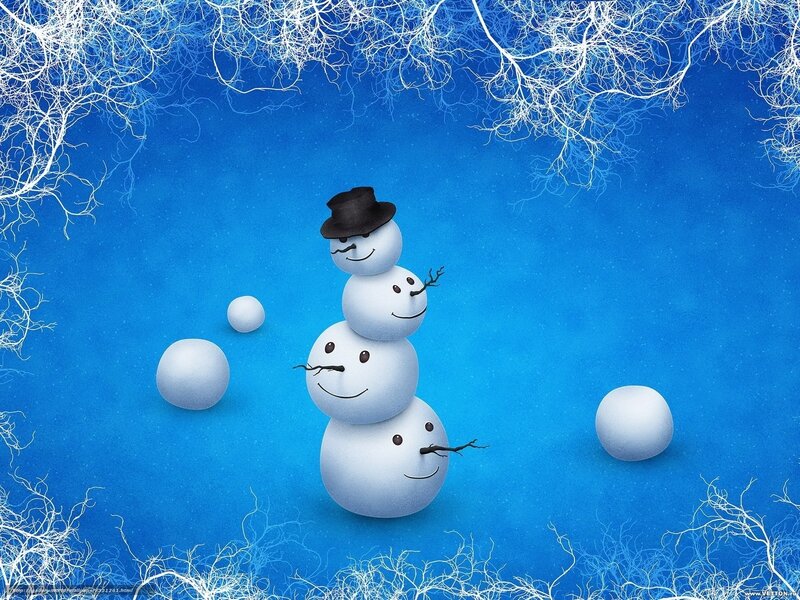 Snowman with Top Hat — Blue, Festive, Winter, Digital Art, Top Hat