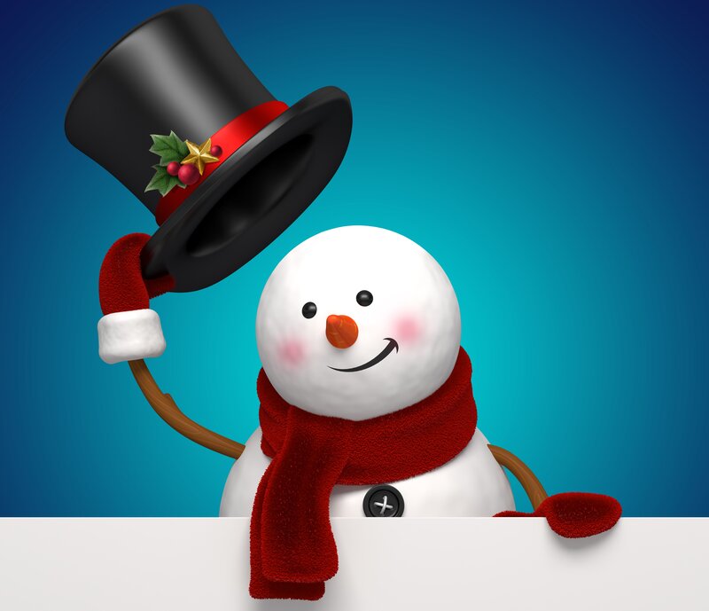 Snowman with Top Hat — Blue, Festive, Winter