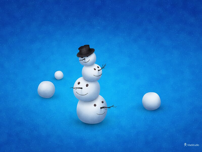 Snowman with Top Hat — Blue, Playful, Winter