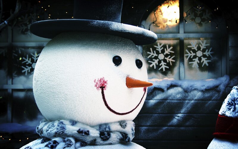 Snowman with Top Hat — White, Festive, Night