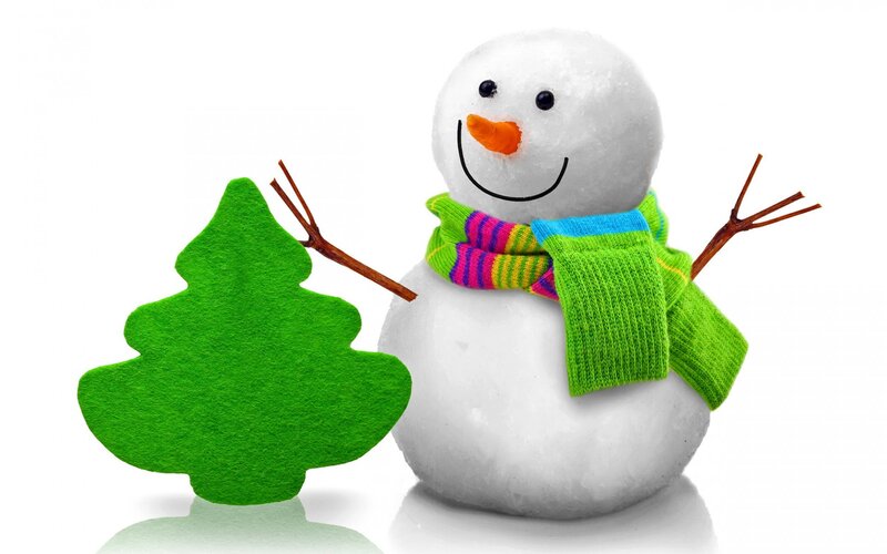 Snowman with Tree — White