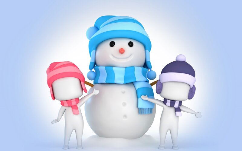 Snowman with Two Children