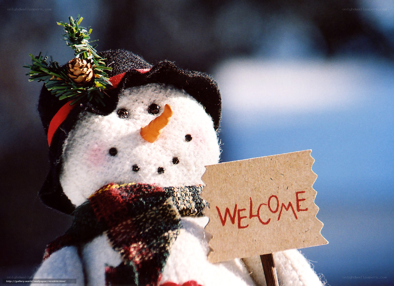 Snowman with welcome sign