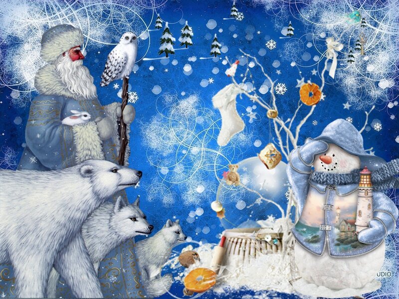 Snowman with Winter Animals