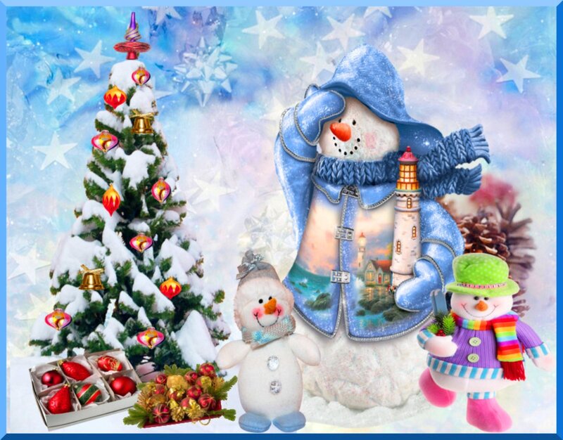 Snowmen and Christmas Tree — Blue, Festive