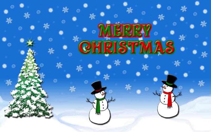 Snowmen and Christmas Tree — Blue, Festive, Winter