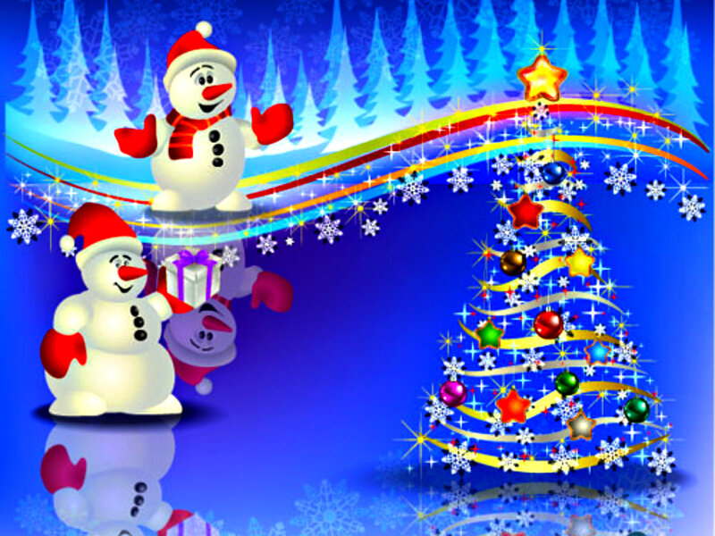 Snowmen and Christmas Tree — Blue