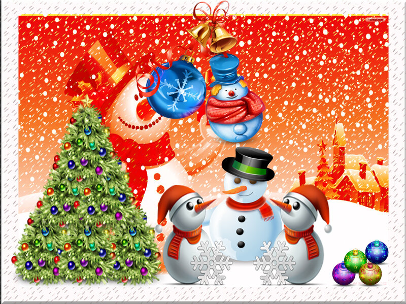 Snowmen and Christmas Tree — Red
