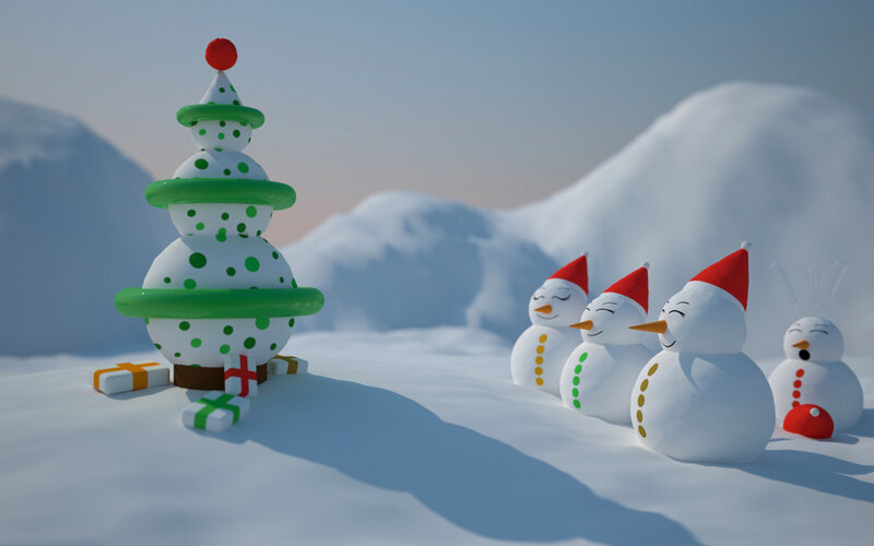 Snowmen and Christmas Tree — White, Festive