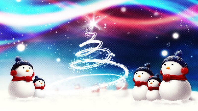 Snowmen and glowing tree
