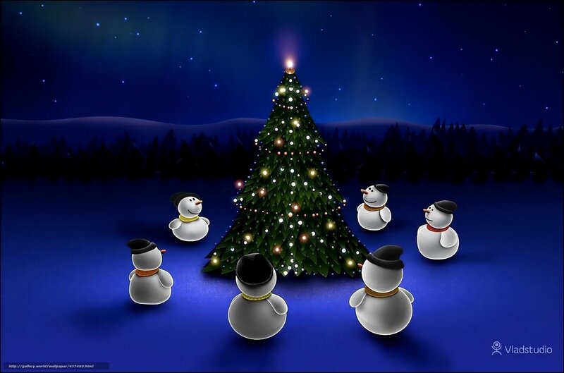 Snowmen Around Christmas Tree — Blue