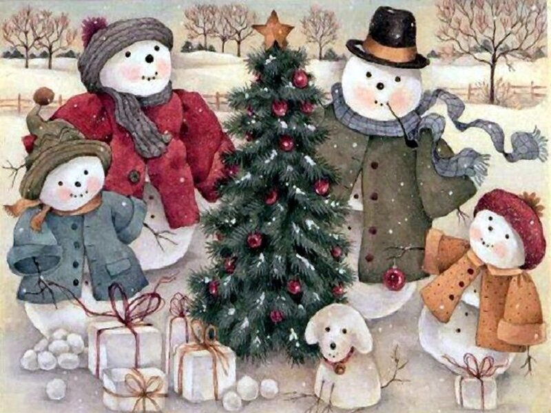 Snowmen Around Tree