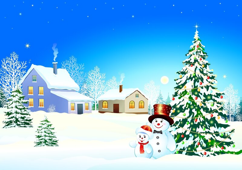 Snowmen by Christmas Tree