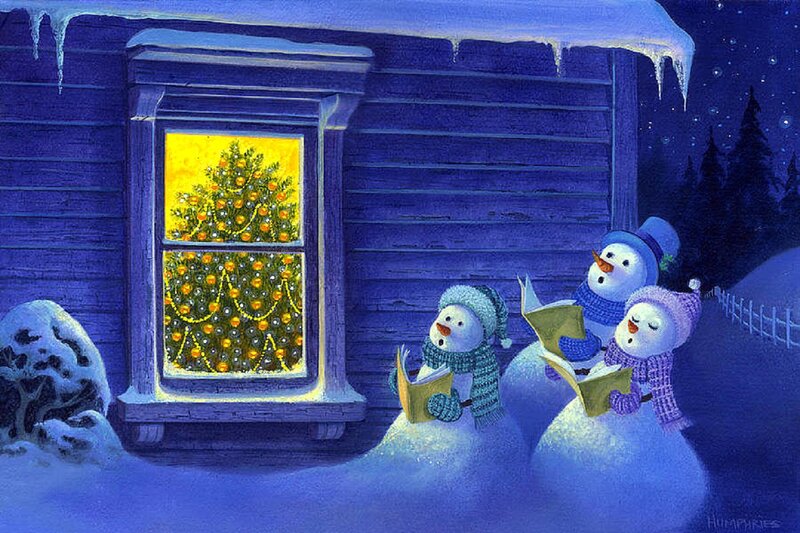 Snowmen Caroling — Blue, Peaceful