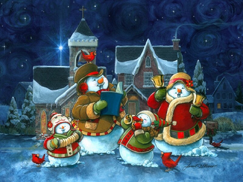 Snowmen Caroling — Blue