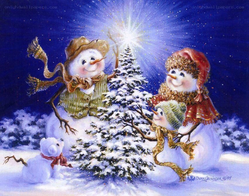 Snowmen celebrating Christmas