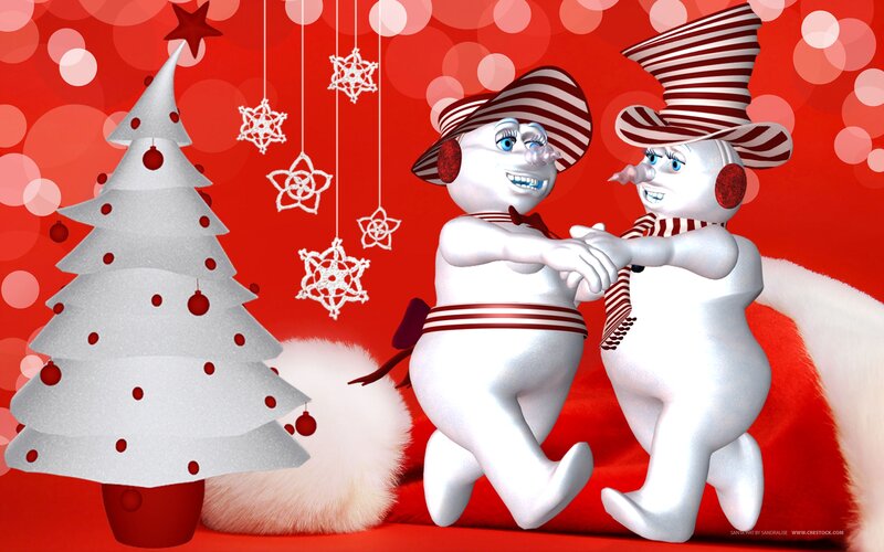 Snowmen Couple Dancing — Red