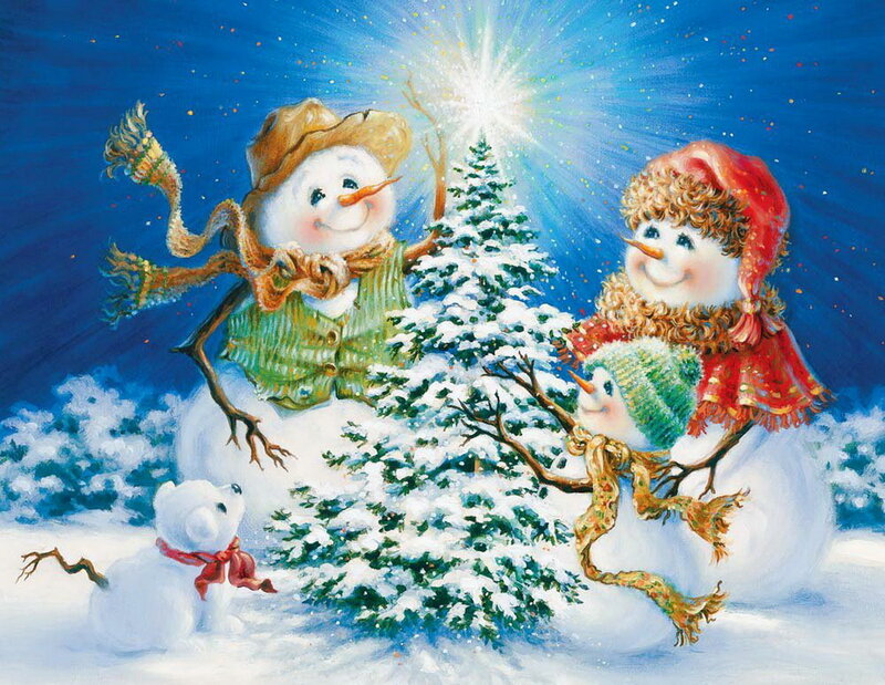 Snowmen Decorating Tree