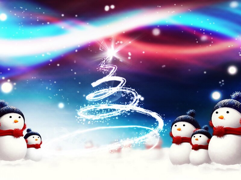 Snowmen Family — Blue, Festive, Winter