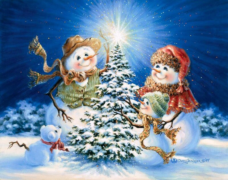 Snowmen Family in Snow — Blue