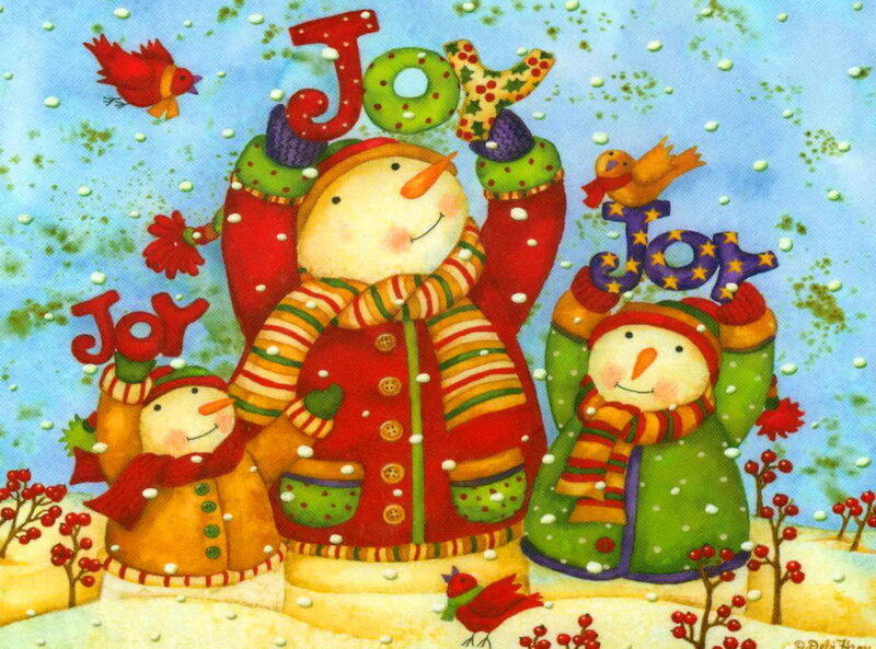 Snowmen Holding Joy Letters