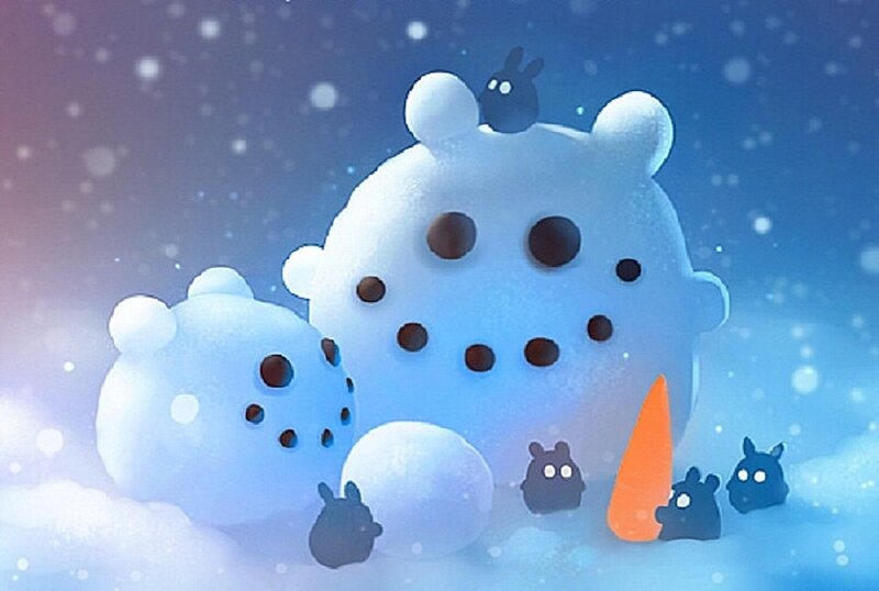 Snowmen in Snow — Blue, Serene