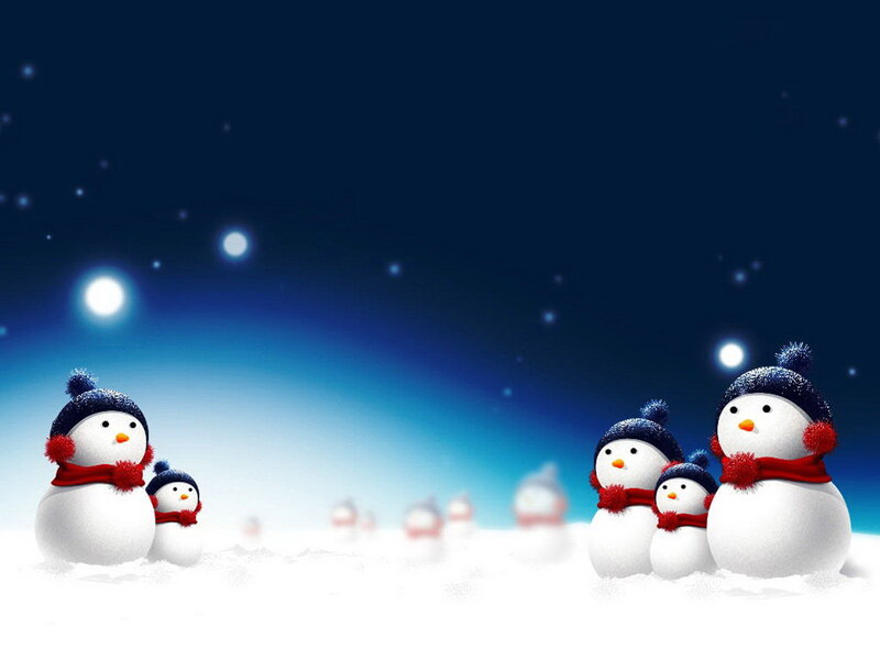 Snowmen in Snow — White, Festive, Night