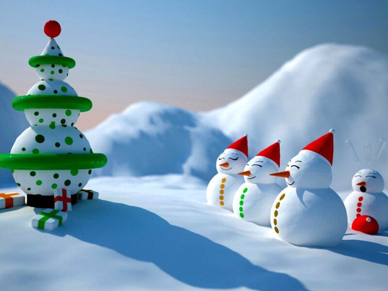 Snowmen in Snow — White, Festive, Winter, 3d Render