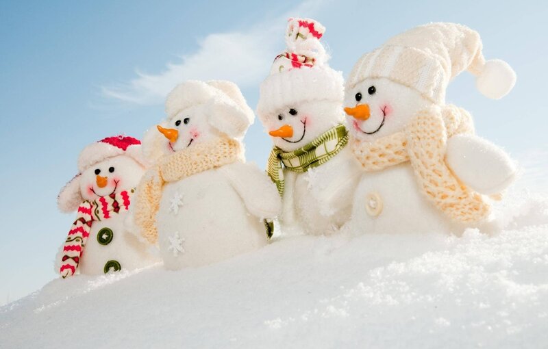 Snowmen in Snow — White, Festive, Winter, Photograph, Scarves