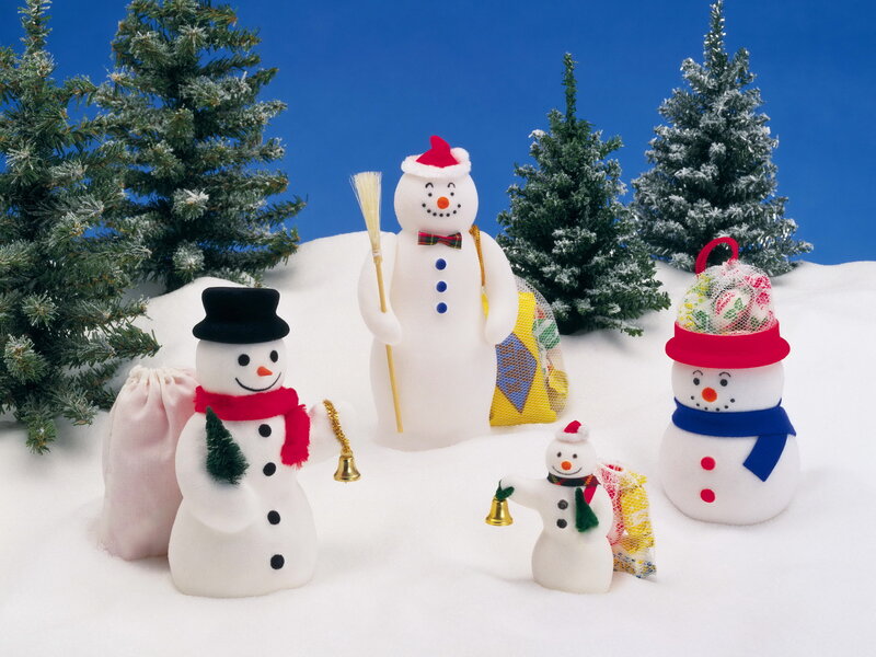 Snowmen in Snow — White, Festive, Winter, Photograph
