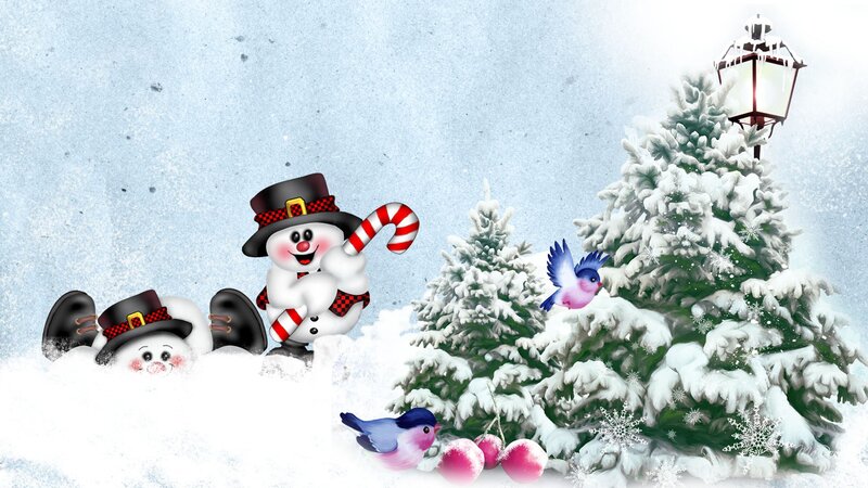 Snowmen in Snow — White, Festive, Winter