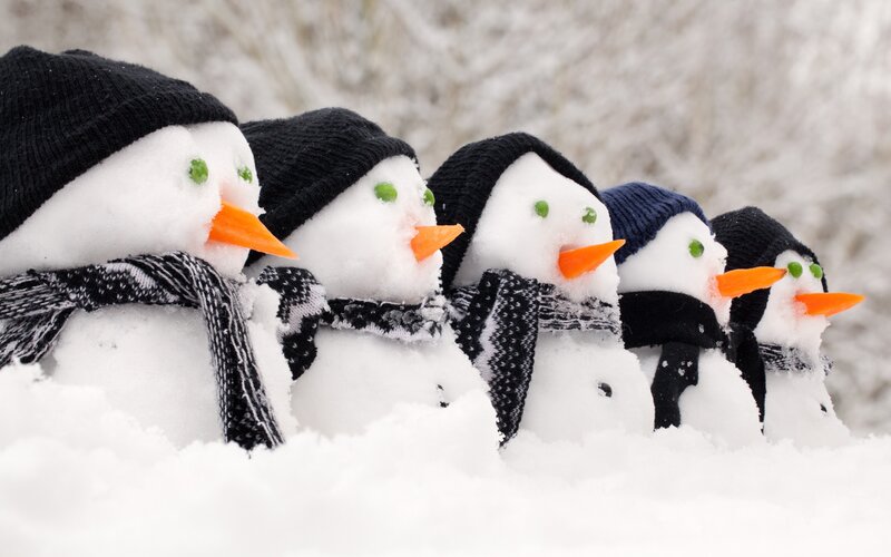 Snowmen in Snow — White, Playful