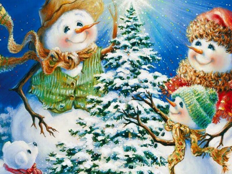 Snowmen in Winter — Blue