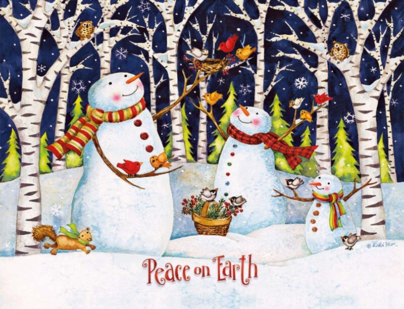 Snowmen in Winter Forest