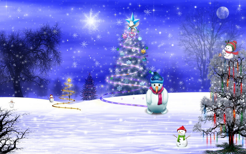 Snowmen in Winter Landscape — Blue