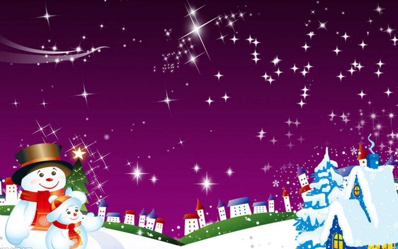 Snowmen in Winter Landscape — Purple, Festive