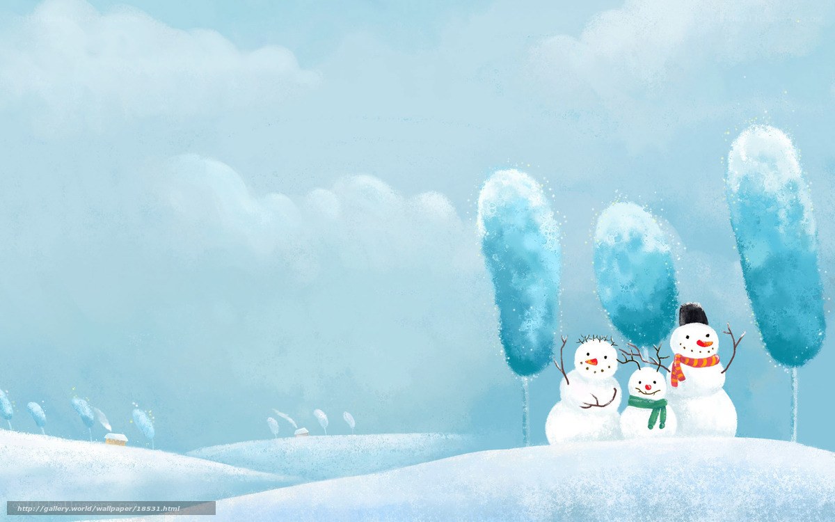 Snowmen in winter landscape