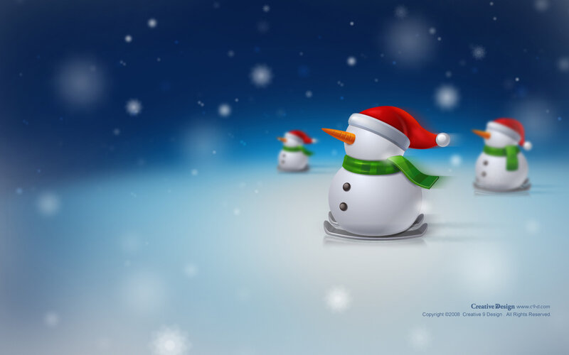 Snowmen in winter scene