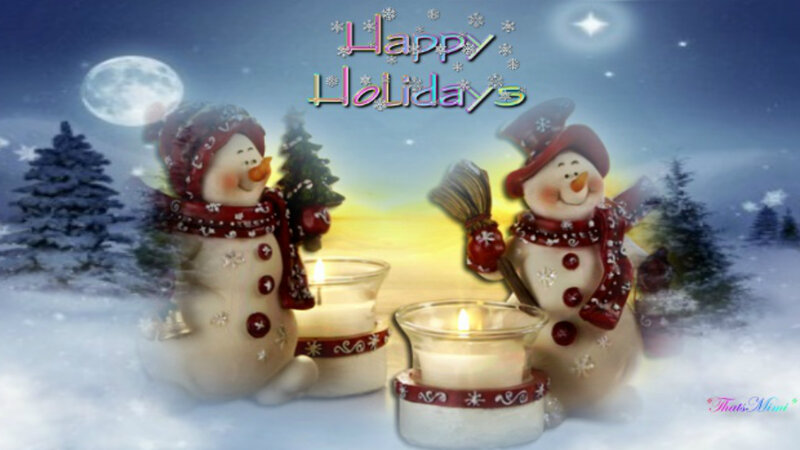 Snowmen in Winter Scene — Blue, Festive, Night