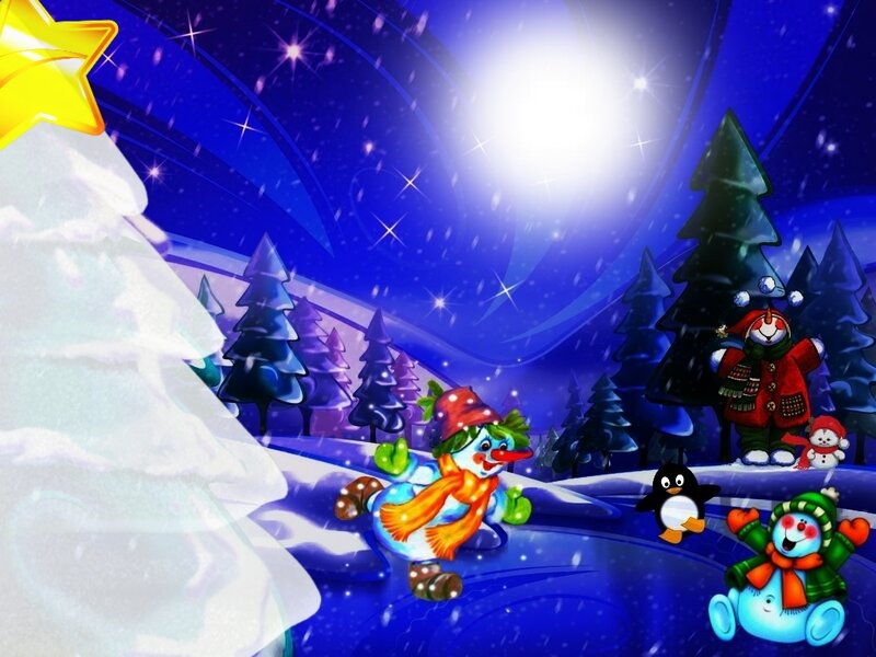 Snowmen in Winter Scene — Blue, Festive