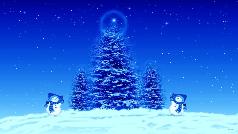 Snowmen in Winter Scene — Blue, Serene