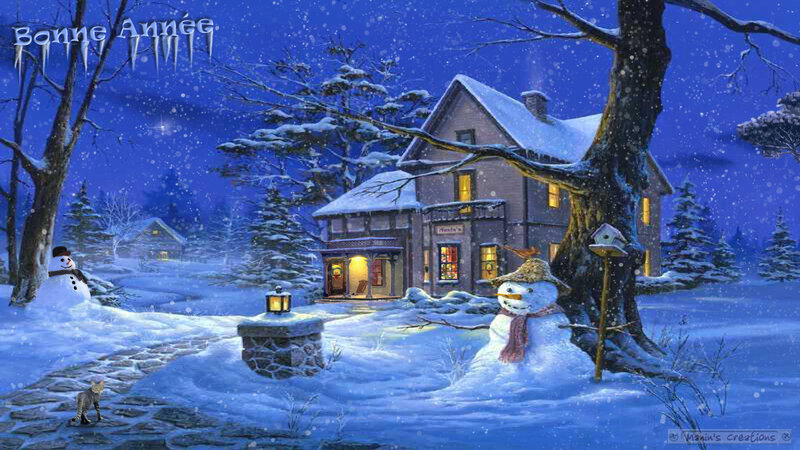 Snowmen in Winter Scene — Blue