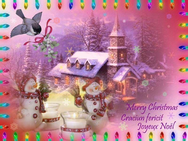 Snowmen in Winter Scene — Pink