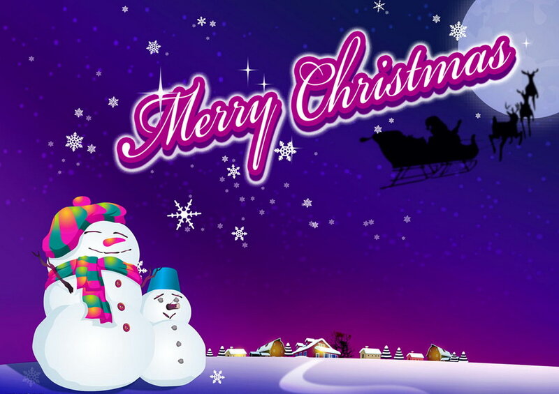 Snowmen in Winter Scene — Purple, Festive, Night