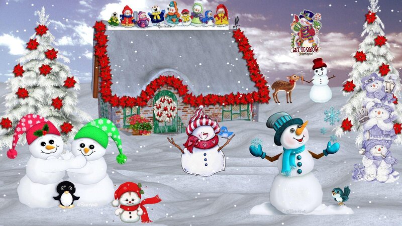 Snowmen in Winter Scene — White, Festive, Digital Art