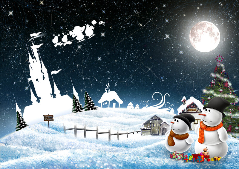 Snowmen in Winter Scene — White, Festive, Night