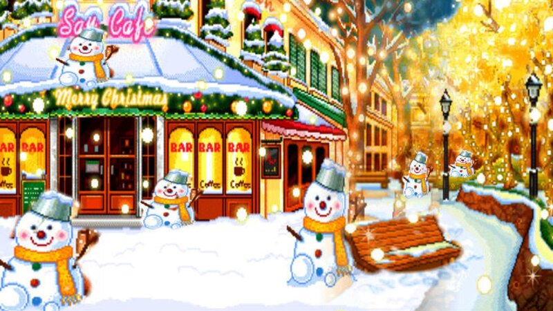Snowmen in Winter Scene — White, Festive