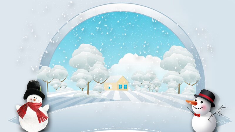 Snowmen in Winter Scene — White, Peaceful