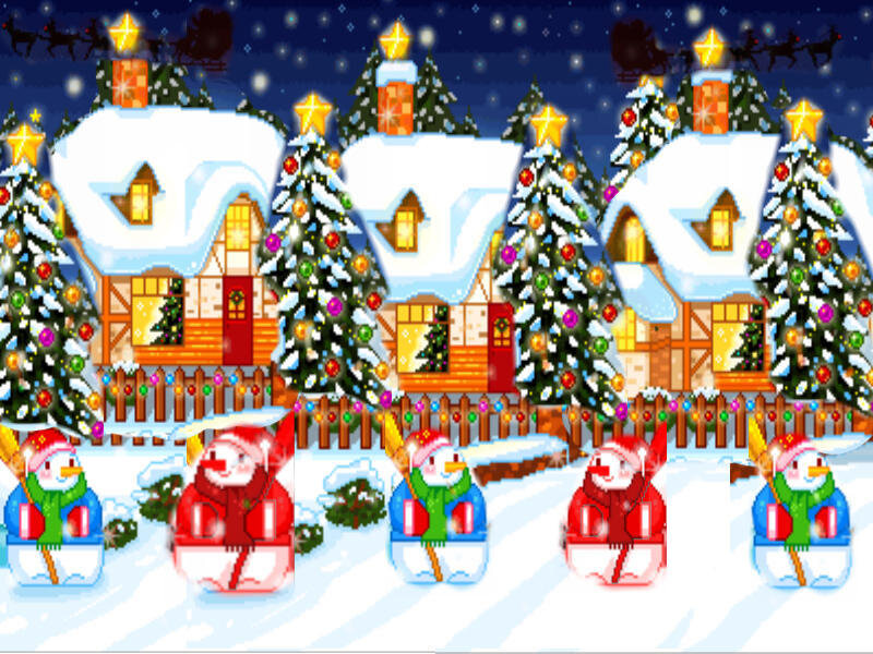 Snowmen in Winter Village — White, Festive, Night